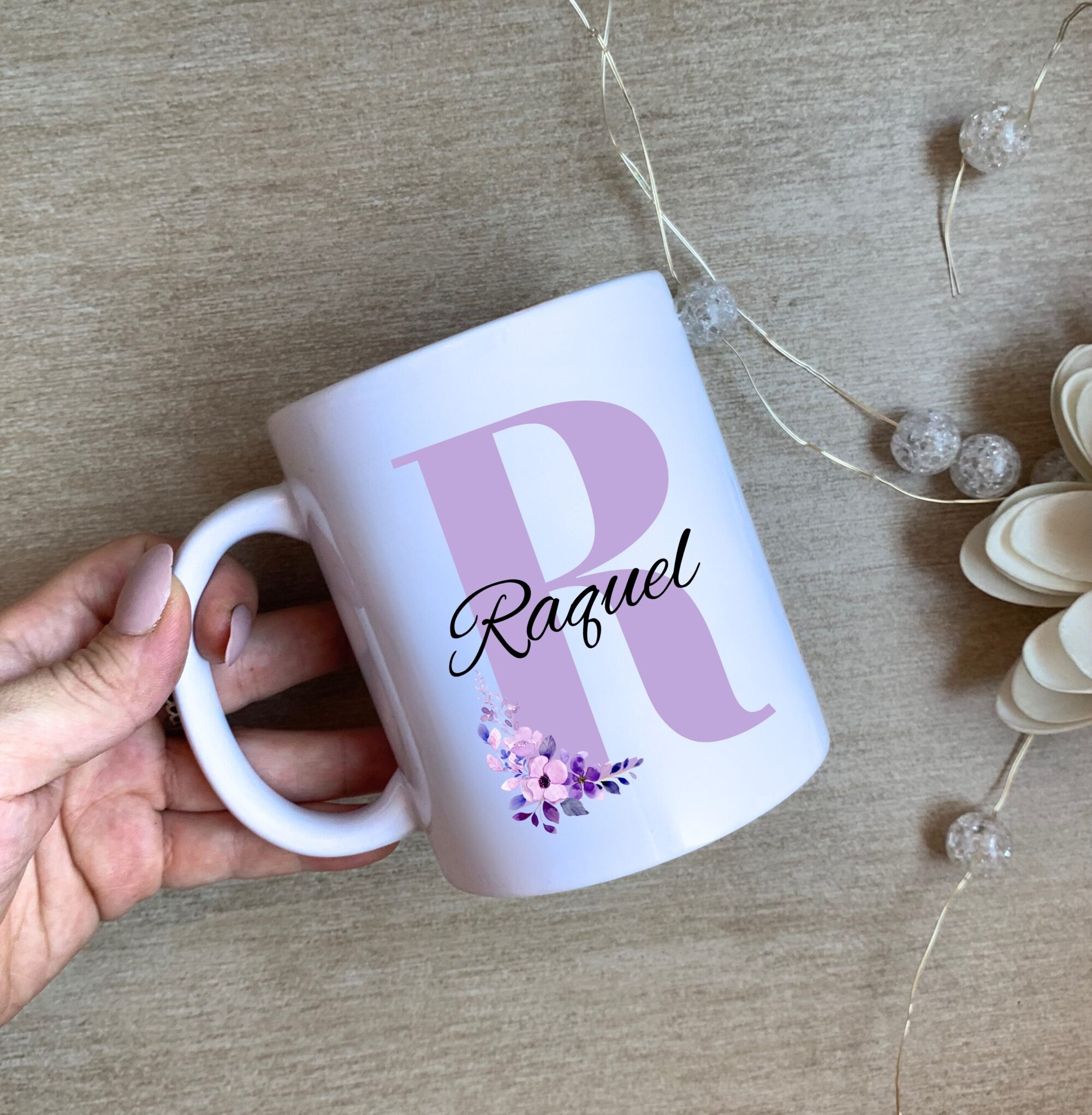 Taza personalizada floral morada