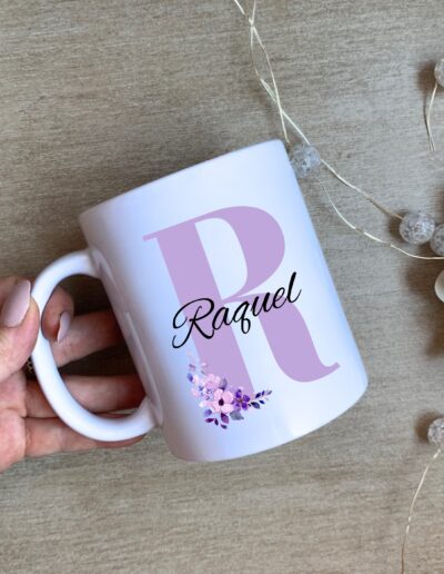 Taza personalizada floral morada