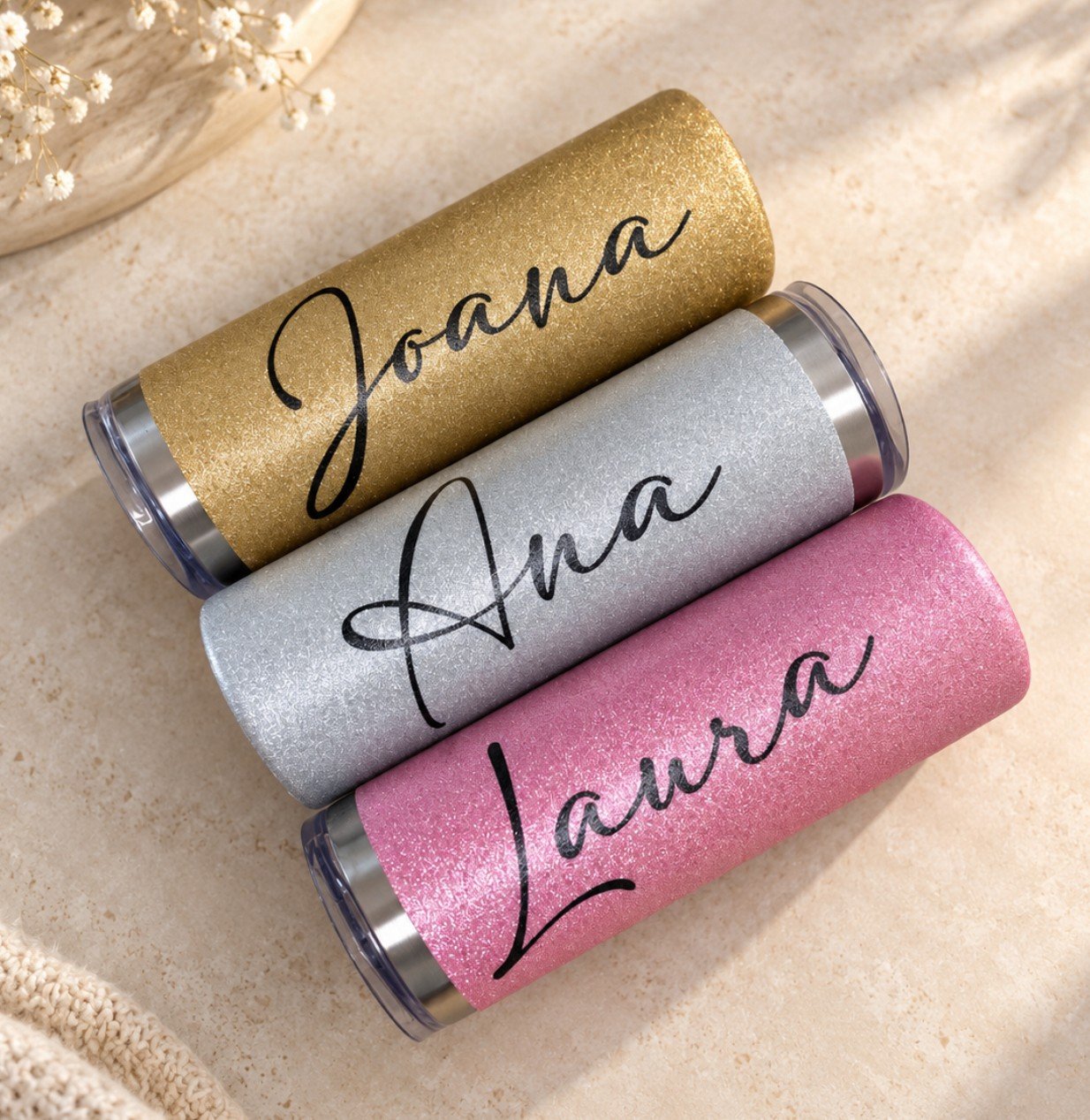 Vaso Tumbler Glitter -"Nombre"