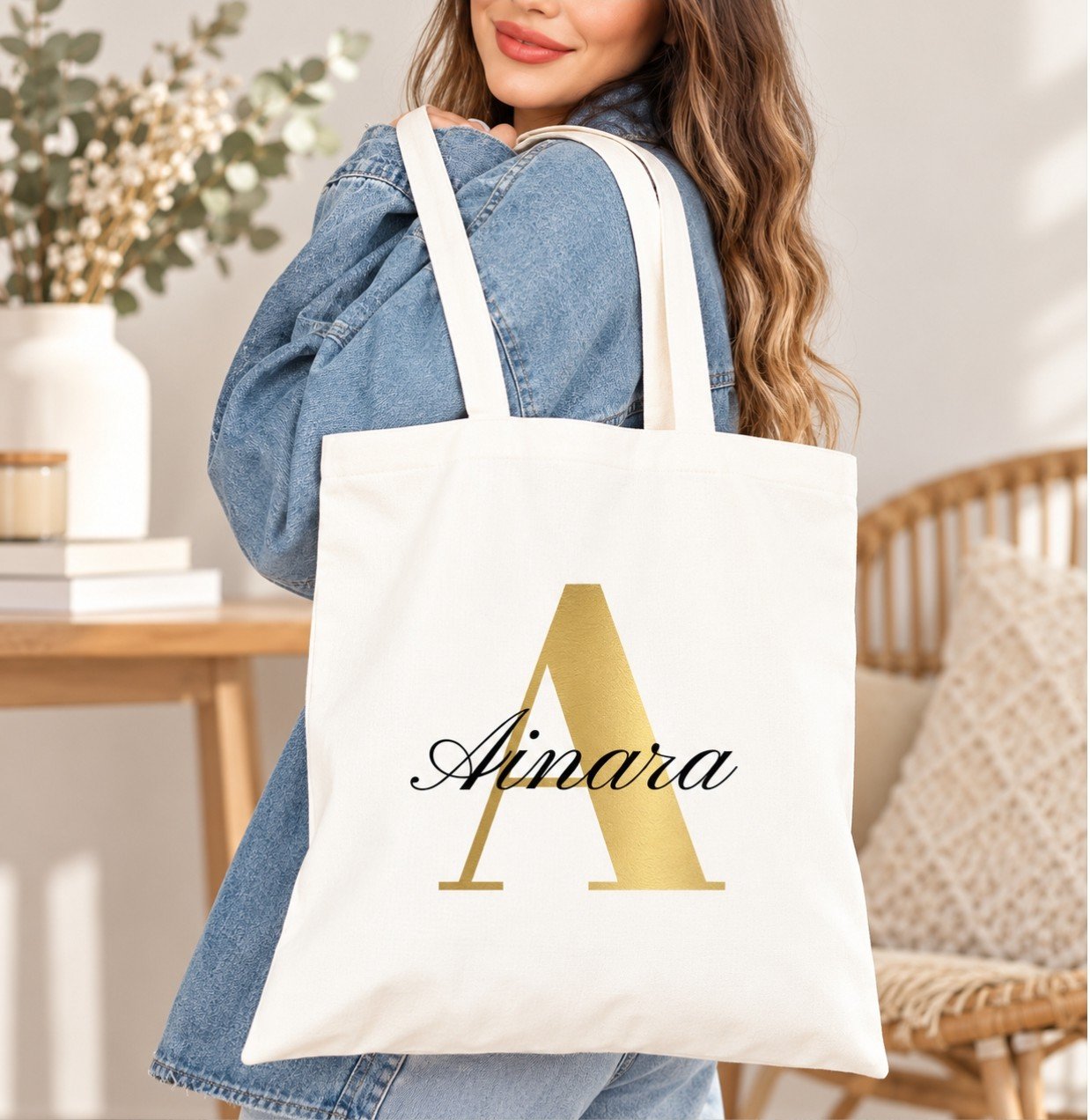 Bolso blanco-"Inicial + nombre"