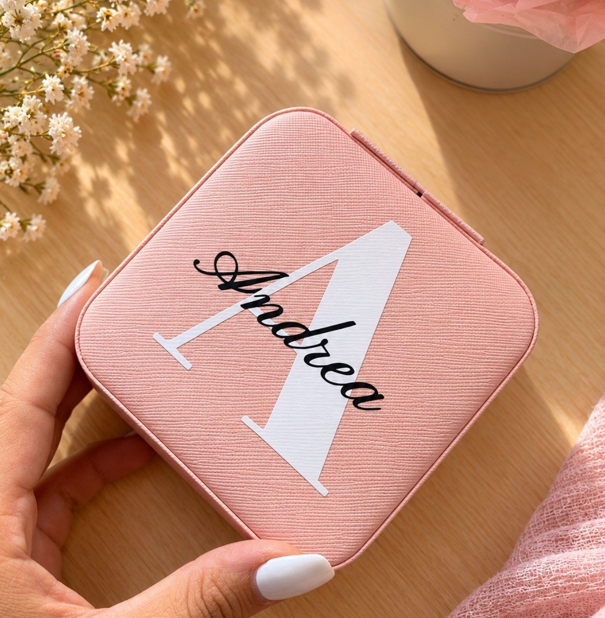 Joyero S rosa nude -"Nombre entrelazado"