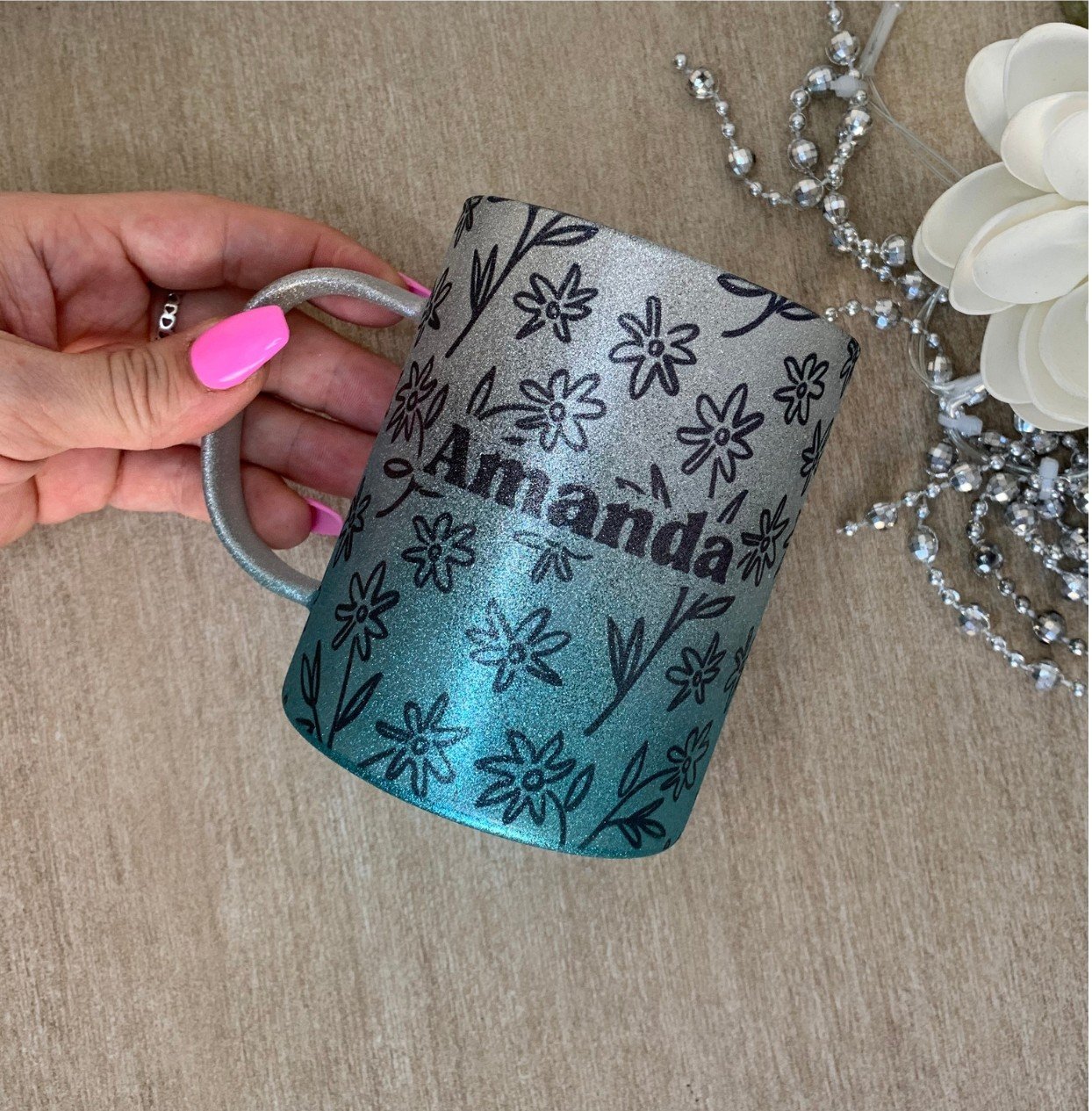 Taza cristal Glitter -"Nombre flores" - Imagen 2